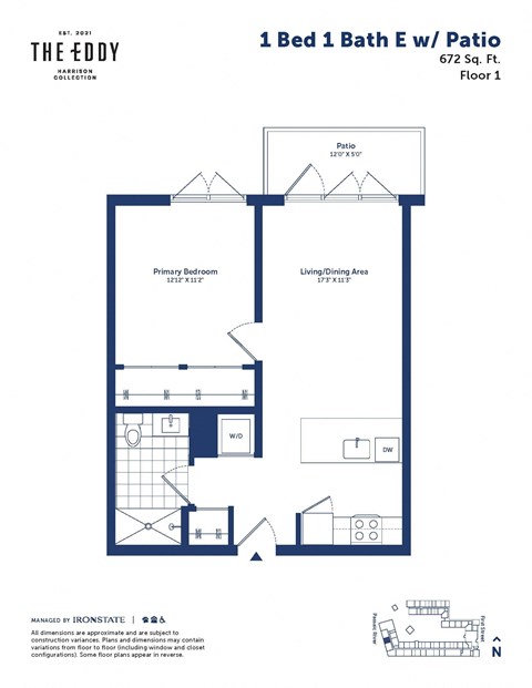 a floor plan of a 1 bedroom apartment